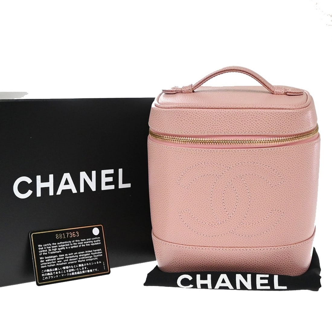 Chanel Pink Caviar Leather Vintage Timeless Cosmetic Bag France: Chanel Pink Caviar Leather Vintage Timeless Cosmetic Bag France This Chanel Vintage Timeless Cosmetic Case is crafted from pink leather and is designed for female use. The case features a compact stru