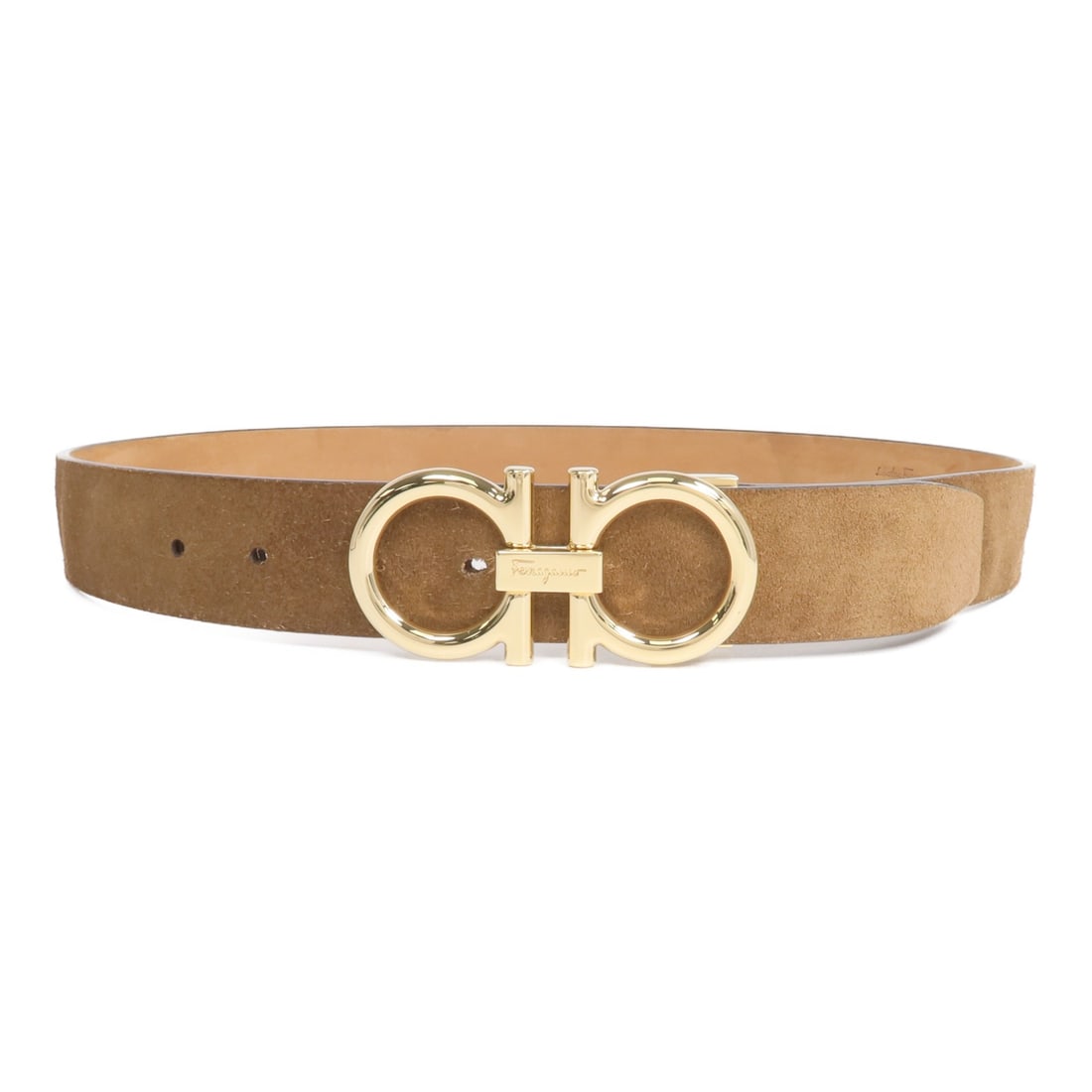 Salvatore Ferragamo Brown Suede Belt with Gold Hardware (1 of 11)
