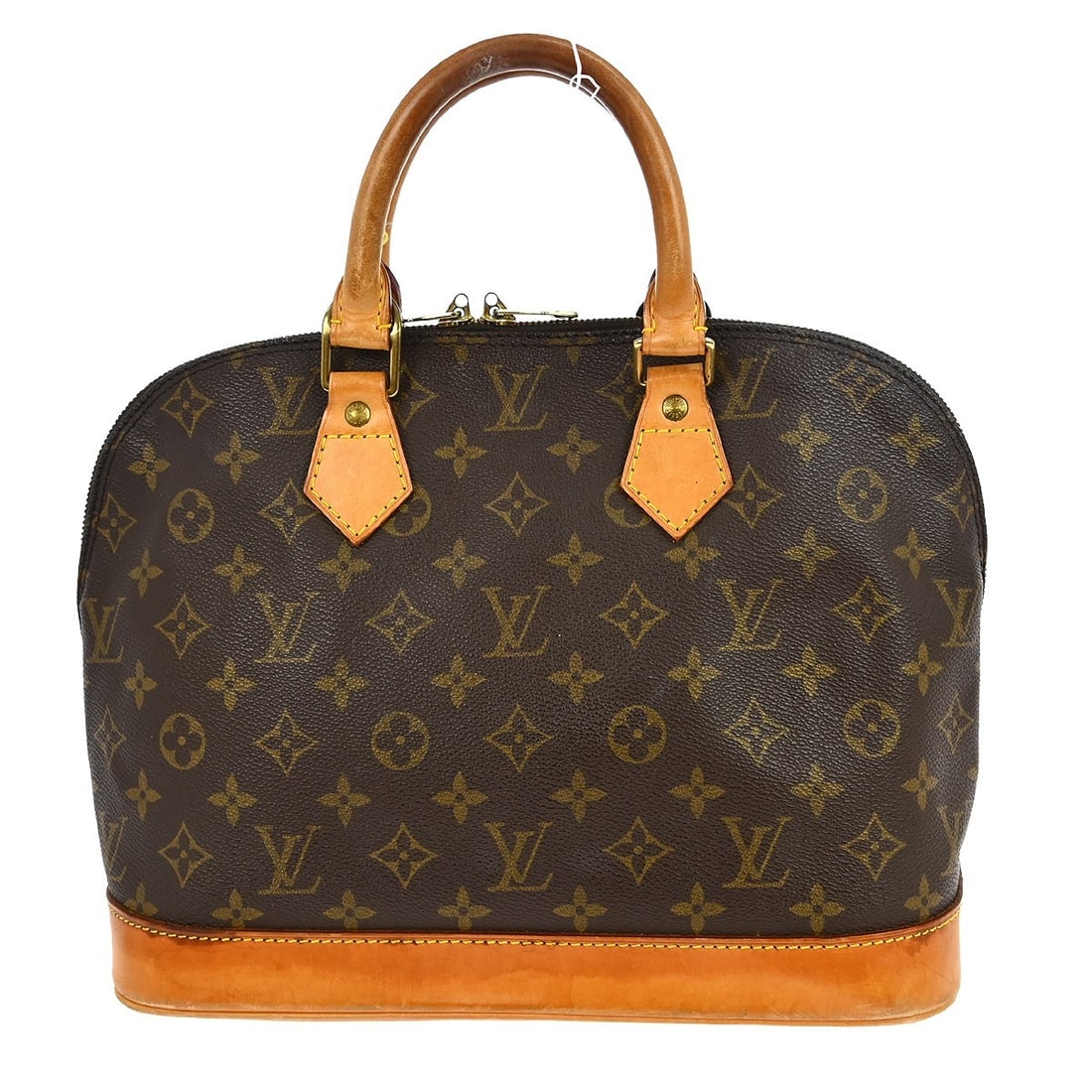 Louis Vuitton Alma Monogram Canvas Medium Handbag M51130 BA1926: Louis Vuitton Alma Monogram Canvas Medium Handbag M51130 BA1926 This Louis Vuitton Alma handbag features the iconic monogram canvas design with double beige handles and a zip closure. The medium-sized