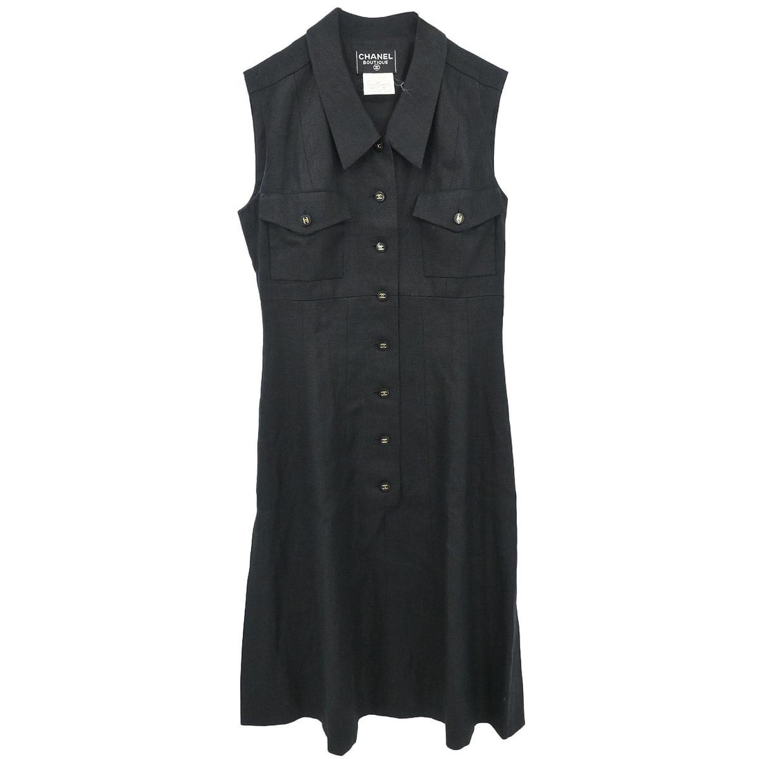 Black Linen Shirt Dress by Chanel Size 38 Knee Length Sleeveless (1 of 11)