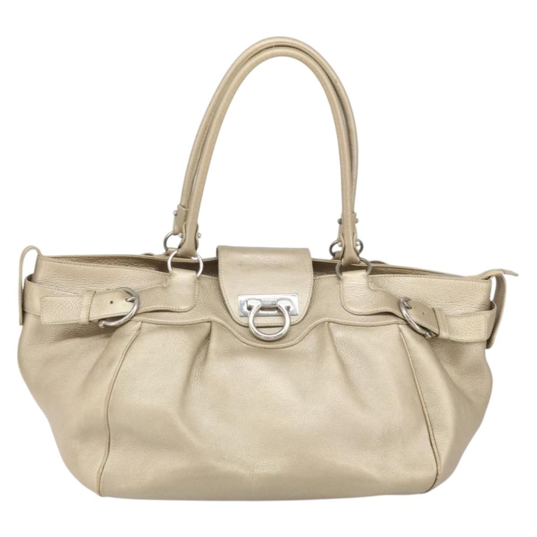 Gancini shoulder bag by Salvatore Ferragamo gold leather Italy: Gancini shoulder bag by Salvatore Ferragamo gold leather Italy This Salvatore Ferragamo Gancini handbag is crafted from leather in a gold color. Designed for women, it features a spacious interior and