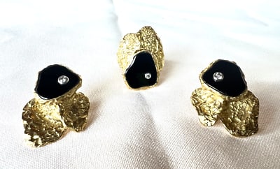 Boris Lebeau 18K Yellow Gold Onyx Diamond Ring Earrings Set (1 of 18)