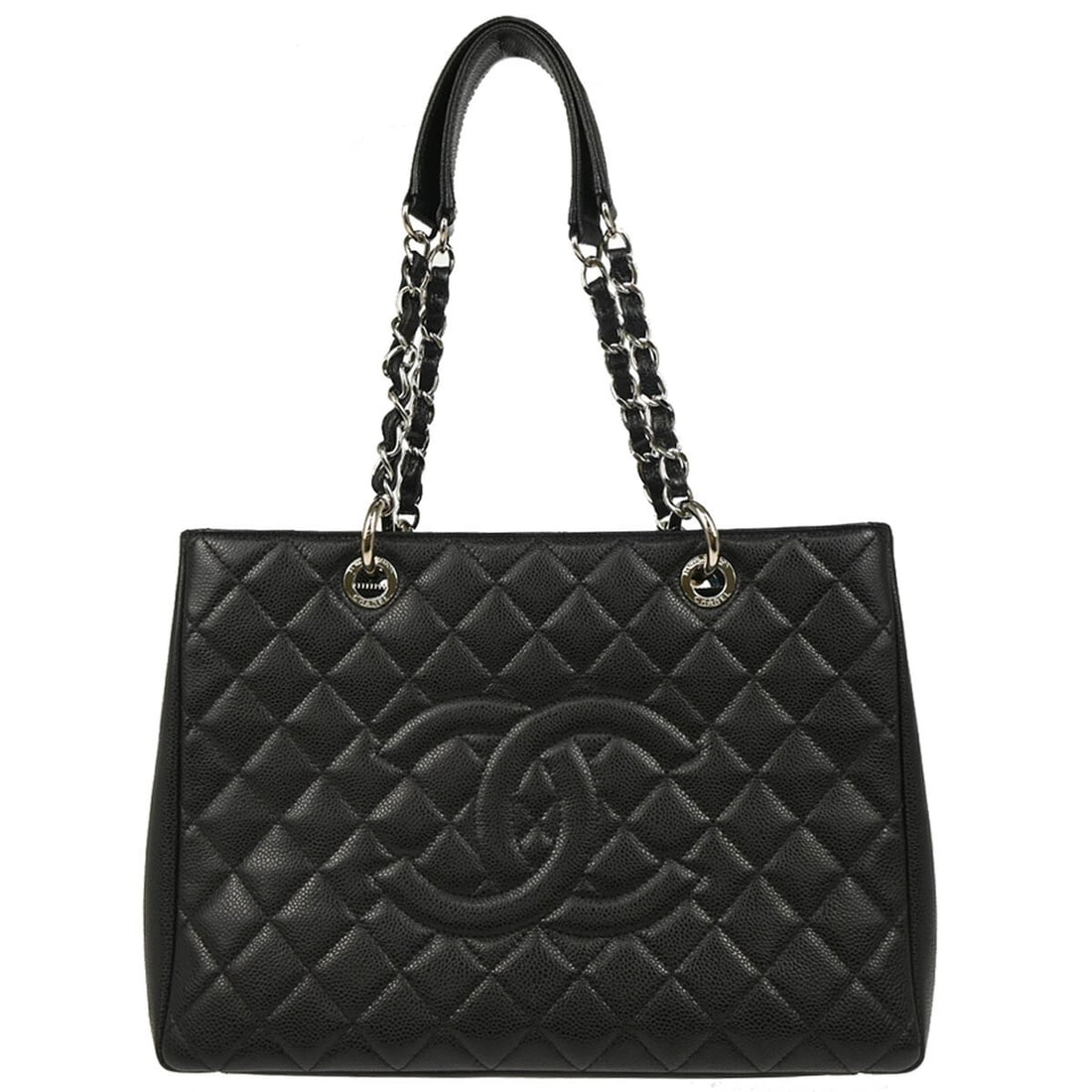 Chanel Black Calfskin Grand Shopping Tote GST Handbag: Chanel Black Calfskin Grand Shopping Tote GST Handbag This Chanel Grand Shopping Tote (GST) is a stylish and functional handbag crafted from luxurious black calfskin leather. Designed for casual occas