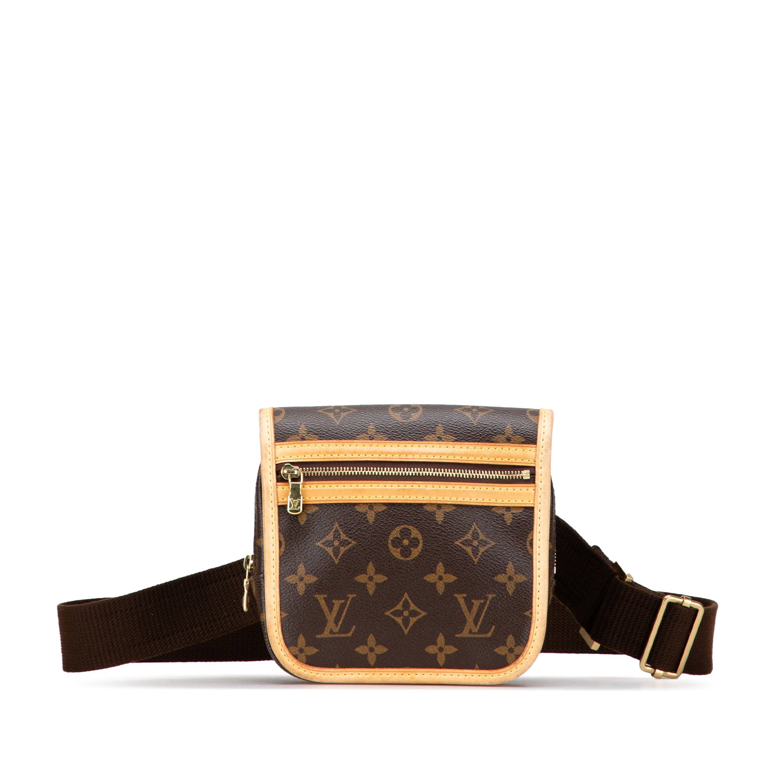 Louis Vuitton Bosphore Waist Bag Monogram Canvas With Leather Trim: Louis Vuitton Bosphore Waist Bag Monogram Canvas With Leather Trim The Louis Vuitton Monogram Bosphore Belt Bag showcases the iconic monogram canvas with vachetta leather trim. It features a flat wais