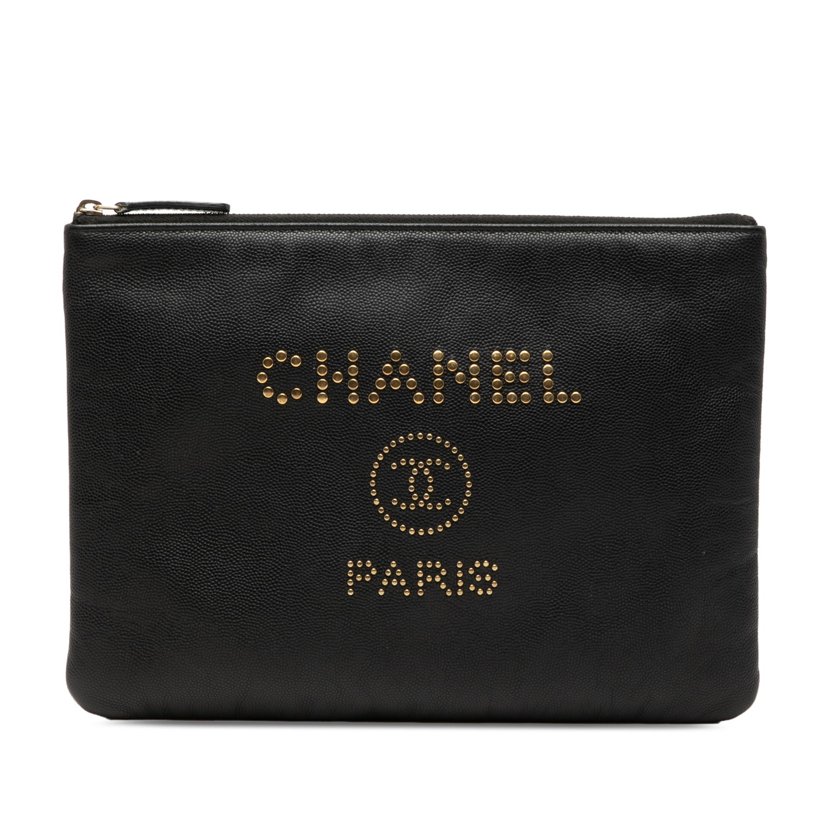Black Leather Studded Clutch Bag Chanel Deauville Medium O Case (1 of 8)