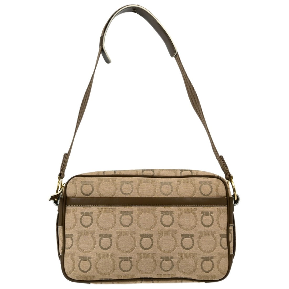 Salvatore Ferragamo Beige Canvas Leather Medium Shoulder Bag: Salvatore Ferragamo Beige Canvas Leather Medium Shoulder Bag This stylish Salvatore Ferragamo shoulder bag is crafted from durable beige canvas leather, making it perfect for casual occasions. With a 