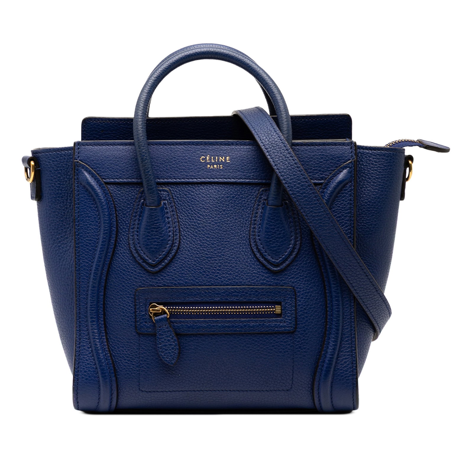 Celine Nano Leather Luggage Tote Blue Italy Bag: Celine Nano Leather Luggage Tote Blue Italy Bag The Celine Nano Leather Luggage Tote is a stylish and practical bag, crafted from high-quality leather. It features rolled leather handles and a detacha