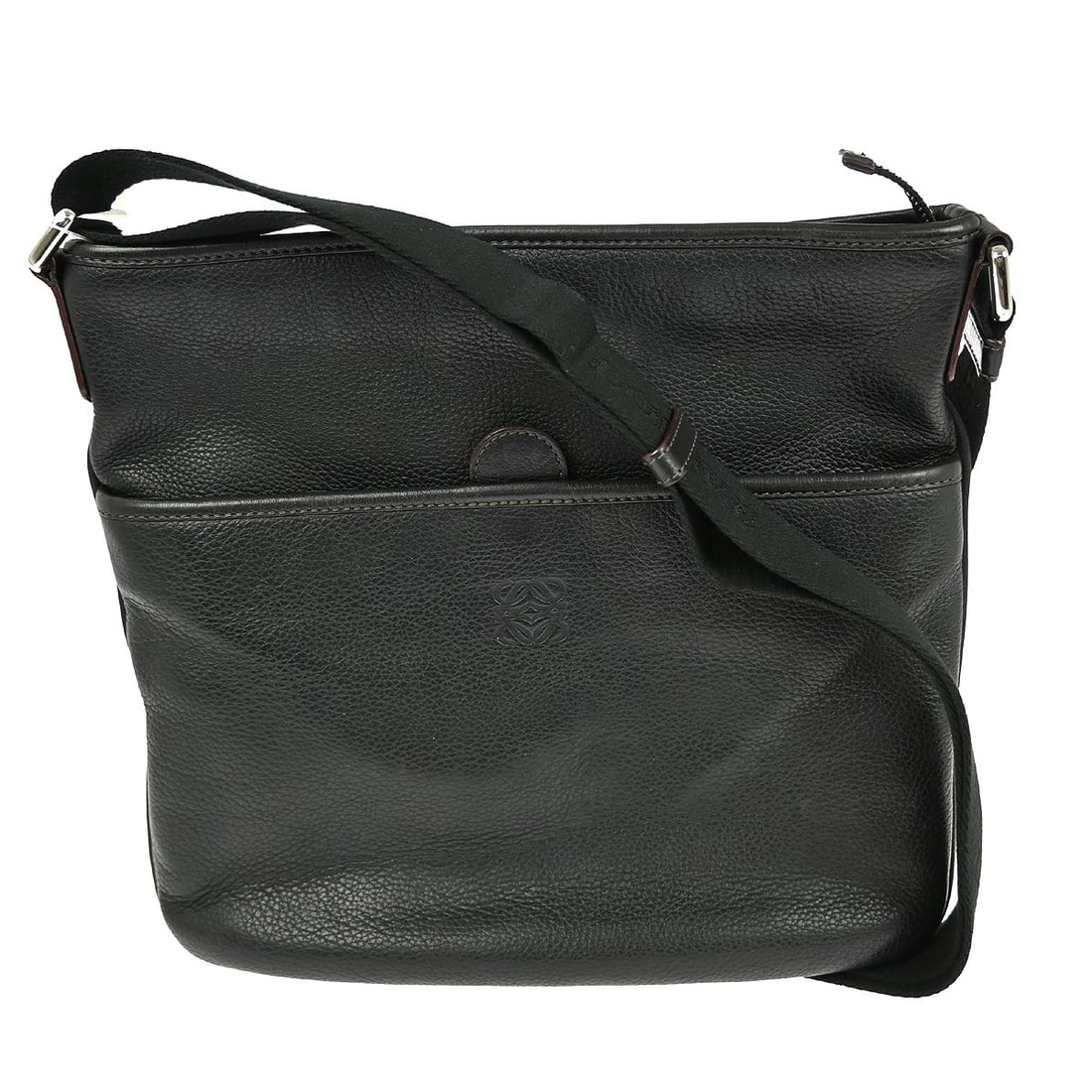 Loewe Medium Black Leather Shoulder Bag 651407 Italy: Loewe Medium Black Leather Shoulder Bag 651407 Italy This Loewe black shoulder bag features a medium-sized silhouette crafted from leather with a matching leather shoulder strap. The bag offers a prac