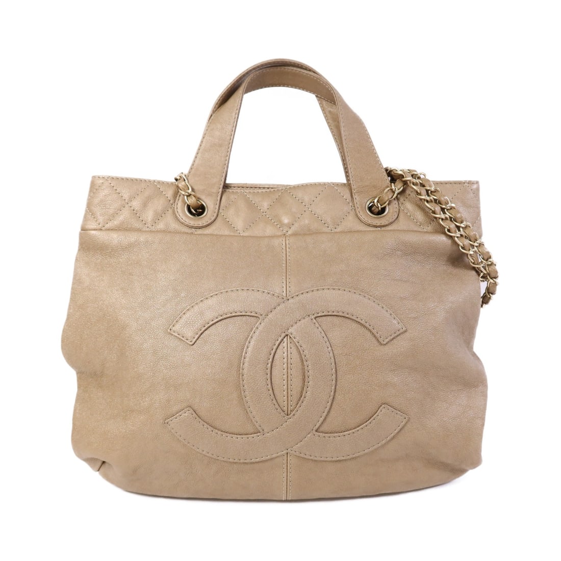 Chanel Gold Calfskin Leather Two Way CC Shoulder Bag: Chanel Gold Calfskin Leather Two Way CC Shoulder Bag This CHANEL 2-way shoulder bag features luxurious calfskin leather in a striking gold color. Designed for women, it can be worn in multiple ways, o