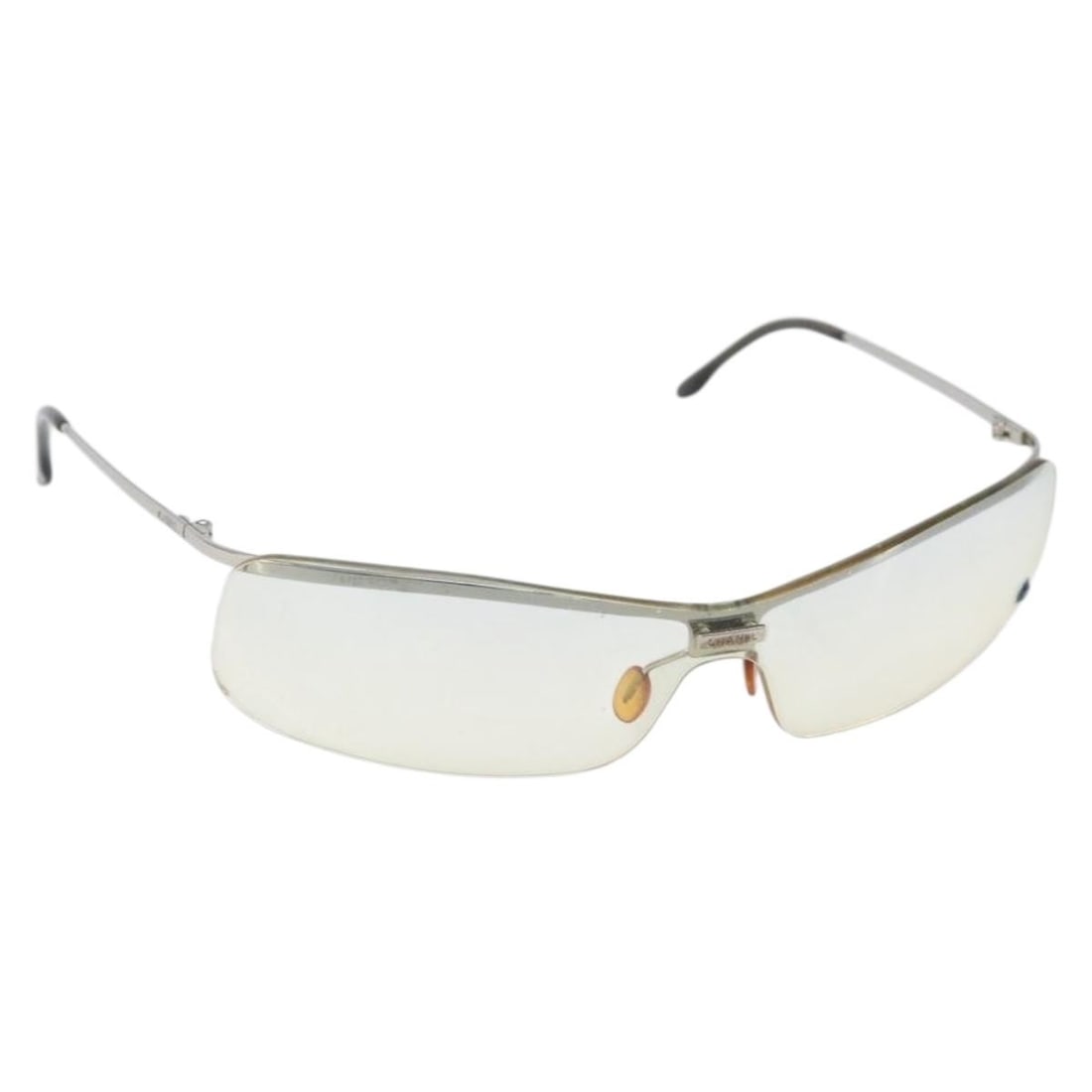 Chanel Silver Metal Sunglasses BA10543 with CC Logo and Case: Chanel Silver Metal Sunglasses BA10543 with CC Logo and Case These CHANEL women's sunglasses feature a sleek silver metal frame with the iconic CC logo. Made in Italy, they offer a sophisticated style