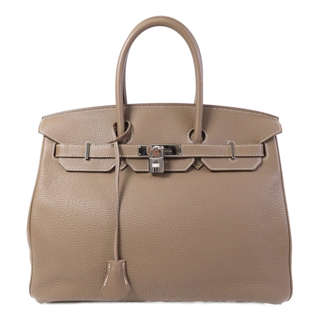Hermes Birkin 35 Etoupe Togo Leather Handbag PHW: Hermes Birkin 35 Etoupe Togo Leather Handbag PHW This Hermes Birkin 35 handbag is crafted from Togo calfskin leather in a sophisticated gray tone. Designed for women, it features a spacious interior a