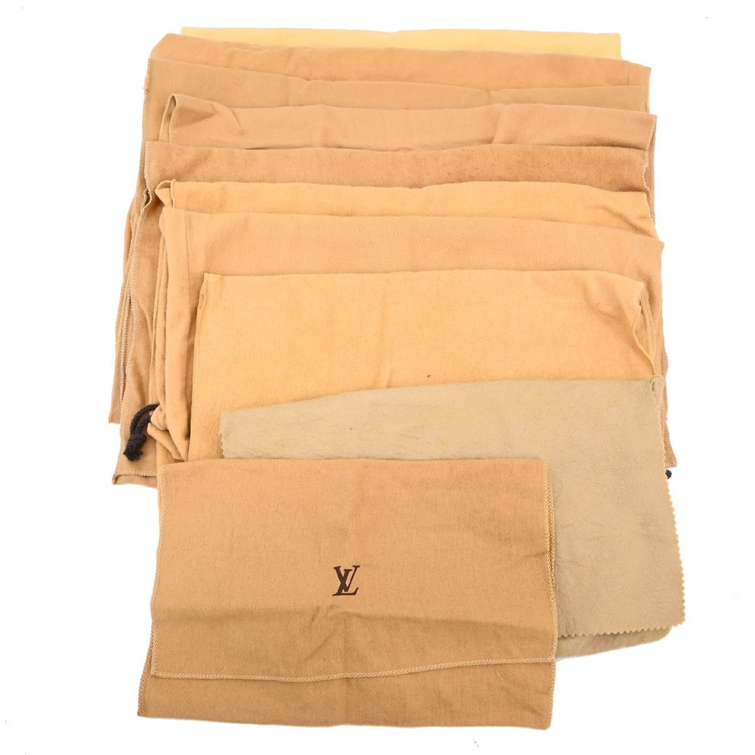 Set of 10 Cotton Louis Vuitton Brown Beige Dustbags: Set of 10 Cotton Louis Vuitton Brown Beige Dustbags Set of ten Louis Vuitton dust bags crafted from 100% cotton in brown and beige. Designed for unisex use, these dust bags offer practical protection 