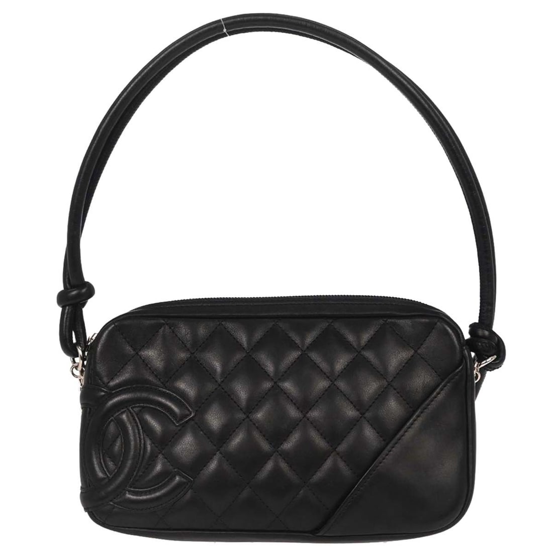 Cambon Ligne Mini Top Handle Leather Bag by Chanel: Cambon Ligne Mini Top Handle Leather Bag by Chanel This Chanel Cambon Ligne handbag is crafted from black calfskin leather and features a compact mini size. Designed with a top handle and a 6-inch han