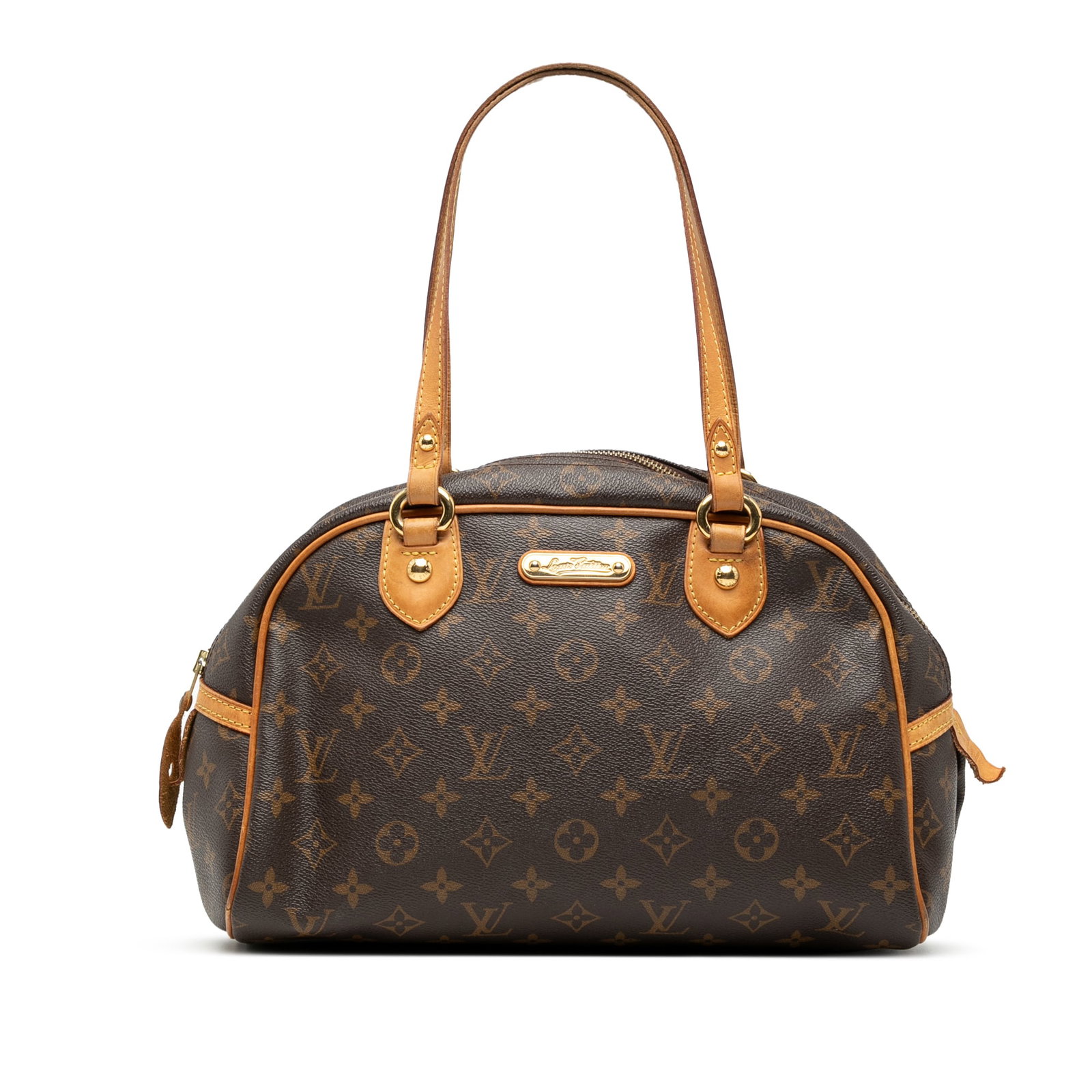 Louis Vuitton Montorgueil PM Monogram Canvas Handbag with Leather Trim: Louis Vuitton Montorgueil PM Monogram Canvas Handbag with Leather Trim The Louis Vuitton Montorgueil PM features the iconic monogram canvas with vachetta leather trim and flat vachetta leather handles