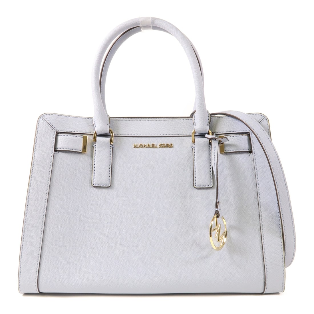 Michael Kors Light Blue Calfskin 2 Way Shoulder Bag GHW: Michael Kors Light Blue Calfskin 2 Way Shoulder Bag GHW Elevate your accessory collection with this Michael Kors 2 Way Shoulder Bag, crafted from luxurious calfskin leather in a stunning light blue hu
