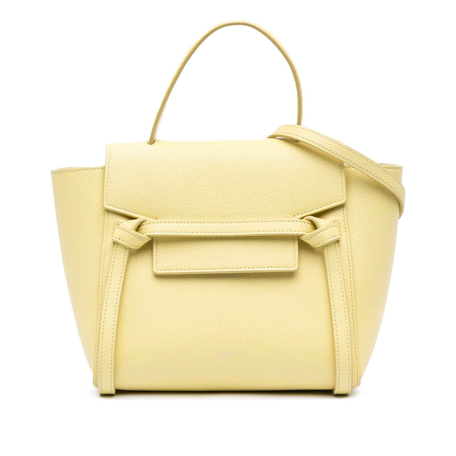 Celine Nano Grained Calfskin Leather Belt Bag Yellow Italy: Celine Nano Grained Calfskin Leather Belt Bag Yellow Italy Explore the elegance of the Celine Nano Grained Calfskin Belt Bag, a sophisticated accessory crafted from premium leather. This bag features 