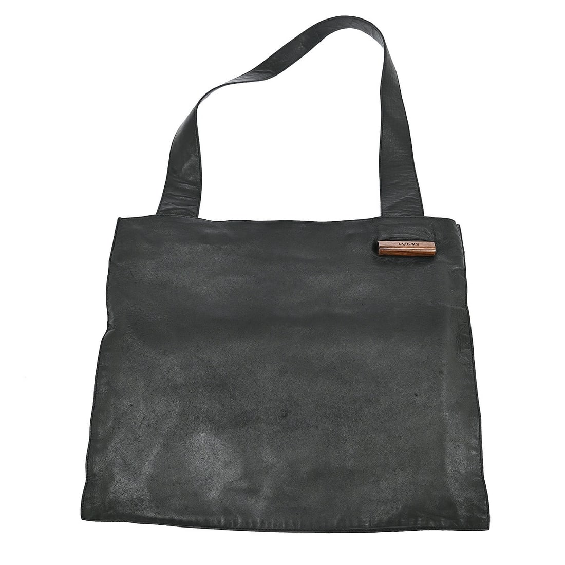 Medium Leather Shoulder Bag by Loewe in Black: Medium Leather Shoulder Bag by Loewe in Black This Loewe black shoulder bag features a medium-sized silhouette crafted from leather with a matching leather shoulder strap. Made in Italy, the bag is de