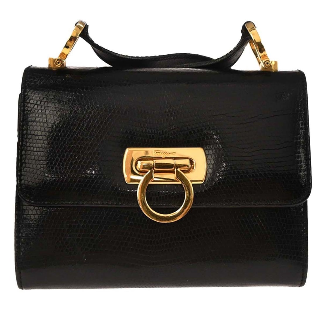 Black Gancini Leather Shoulder Bag by Salvatore Ferragamo BA215292: Black Gancini Leather Shoulder Bag by Salvatore Ferragamo BA215292 This Salvatore Ferragamo shoulder bag features a black leather exterior with the signature Gancini logo accent. Designed in a small s
