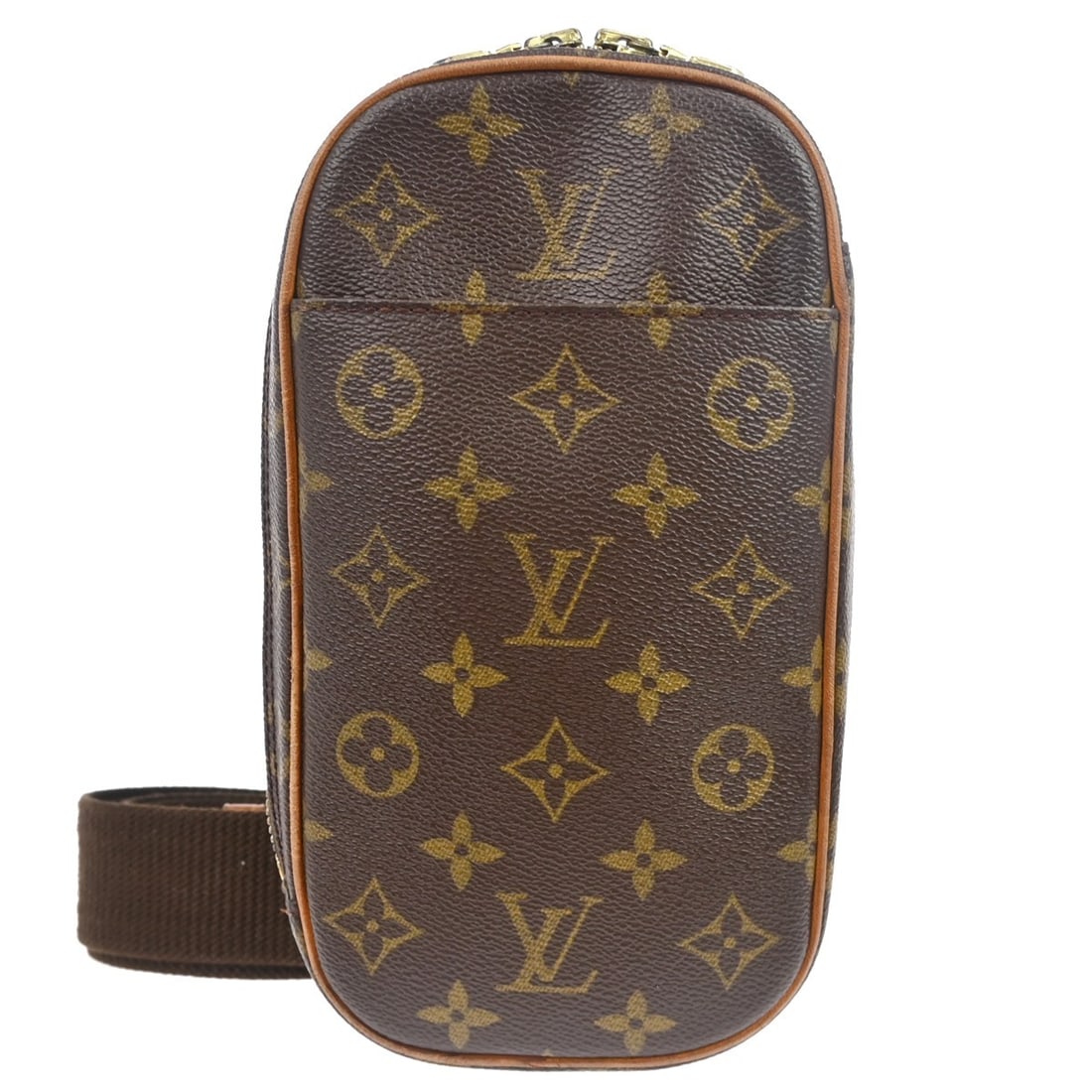 Louis Vuitton Monogram Pochette Gange Canvas Small Bum Bag Brown M51870: Louis Vuitton Monogram Pochette Gange Canvas Small Bum Bag Brown M51870 This Louis Vuitton Monogram Pochette Gange bum bag features the iconic monogram canvas exterior in brown, complemented by gold t