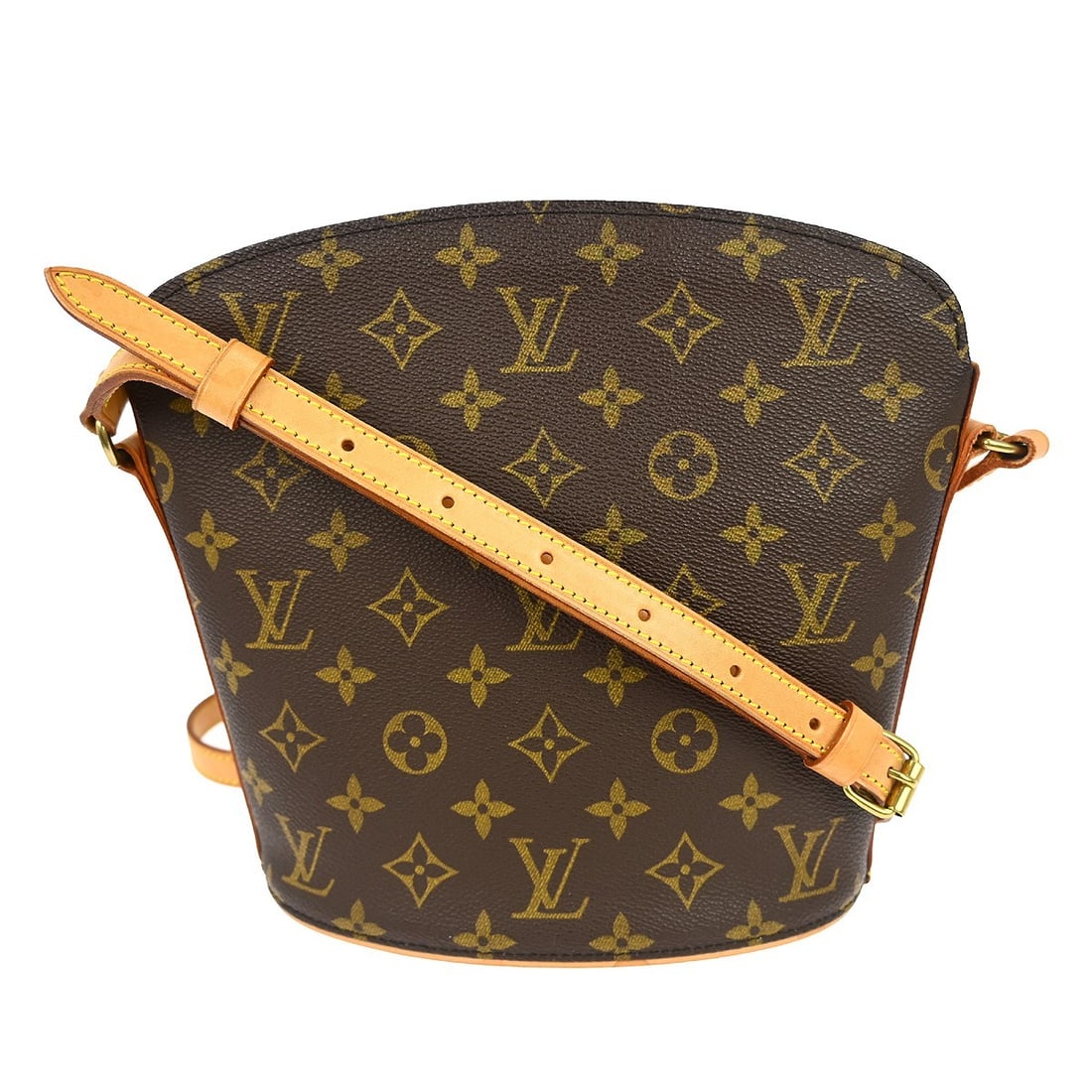 Louis Vuitton Drouot Monogram Canvas Crossbody Shoulder Bag: Louis Vuitton Drouot Monogram Canvas Crossbody Shoulder Bag This is a vintage Louis Vuitton Drouot shoulder bag featuring the iconic monogram canvas leather exterior with a beige adjustable crossbody 
