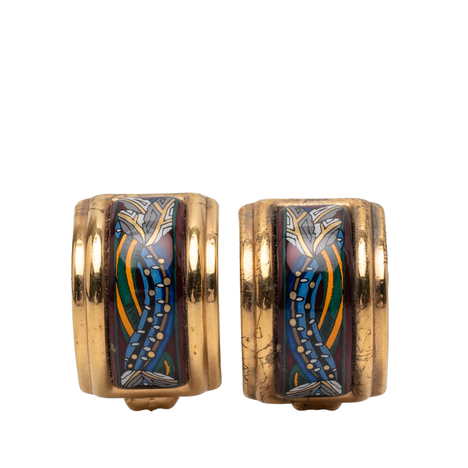 Hermes Blue Gold Plated Enamel Clip-On Earrings from France (1 of 4)
