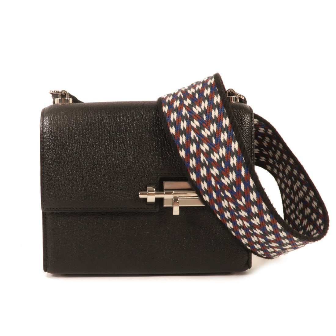 HERMES Mini Verrou Shoulder Bag Black Chevre Leather: HERMES Mini Verrou Shoulder Bag Black Chevre Leather Discover the exquisite HERMES Mini Verrou Shoulder Bag, crafted from luxurious goatskin leather in a sleek black finish. This stylish and compact s