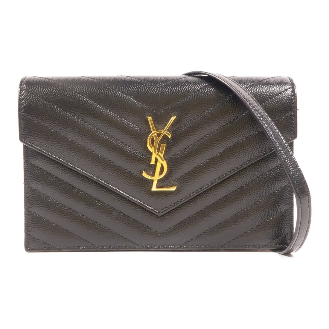Yves Saint Laurent Cassandre Wallet On Chain Black Calfskin Shoulder Bag: Yves Saint Laurent Cassandre Wallet On Chain Black Calfskin Shoulder Bag This Saint Laurent Cassandre Wallet on Chain is crafted from luxurious black calfskin leather and features gold-tone hardware. 