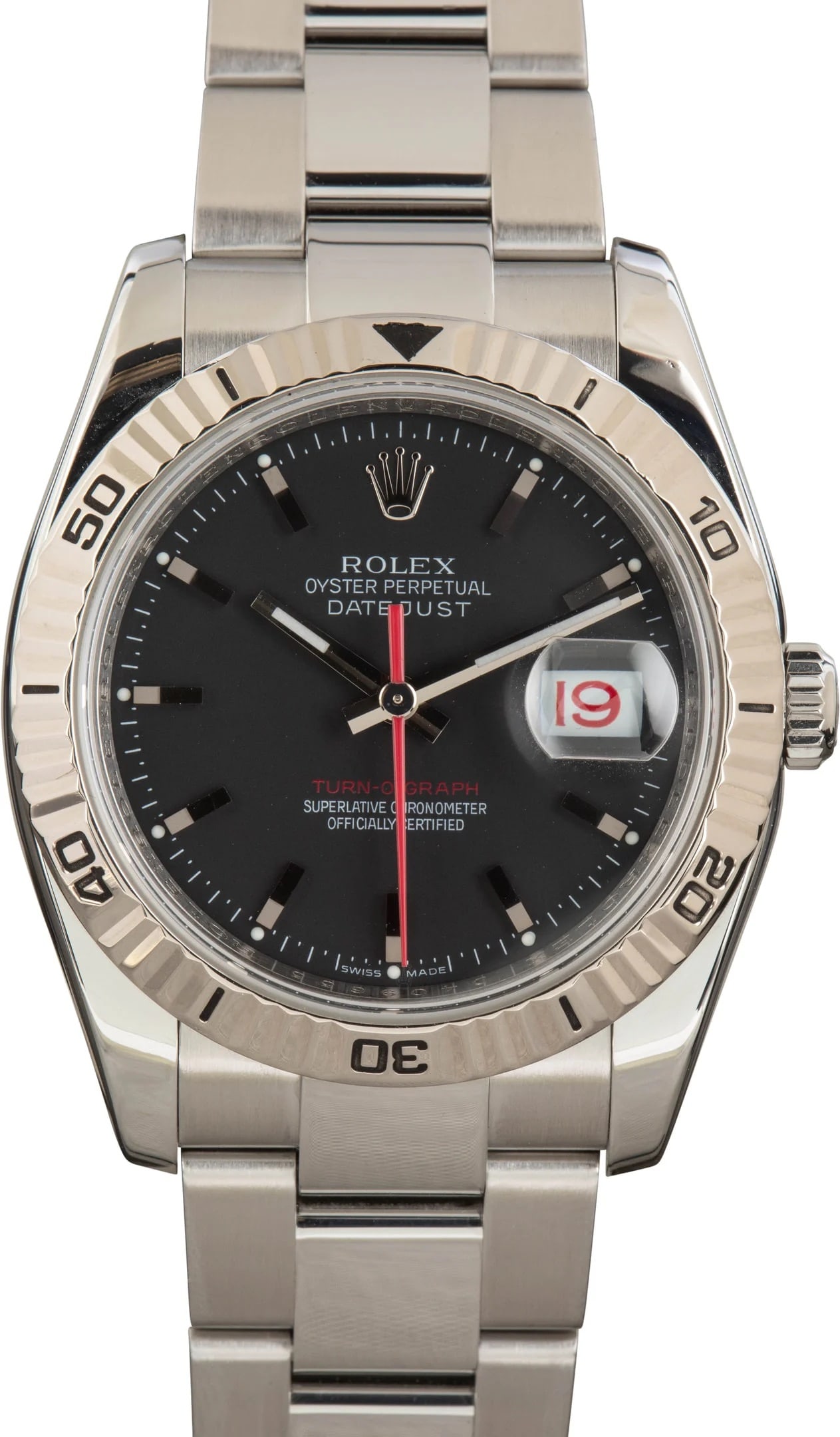 Rolex Datejust 36 Turn-o-Graph Black Stick Dial Jubilee Bracelet 116264: Rolex Datejust 36 Turn-o-Graph Black Stick Dial Jubilee Bracelet 116264 This Rolex Datejust 36 features a black stick dial, a Turn-o-graph bezel, and is presented on a Jubilee bracelet. The watch is i