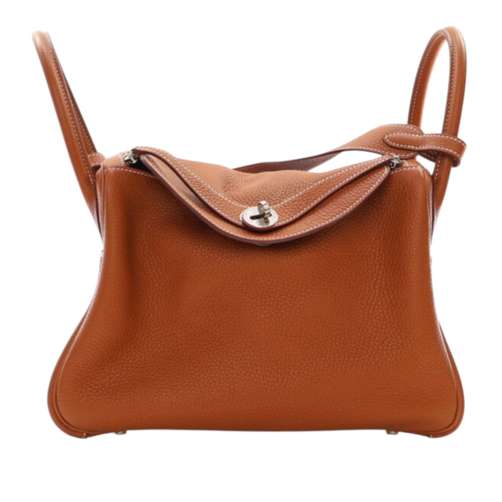 Hermes Lindy 26 Gold Clemence Leather Shoulder Bag: Hermes Lindy 26 Gold Clemence Leather Shoulder Bag The Hermes Clemence Lindy 26 is crafted from Gold-colored Clemence leather and features rolled leather handles, a flat leather strap, double top zip 