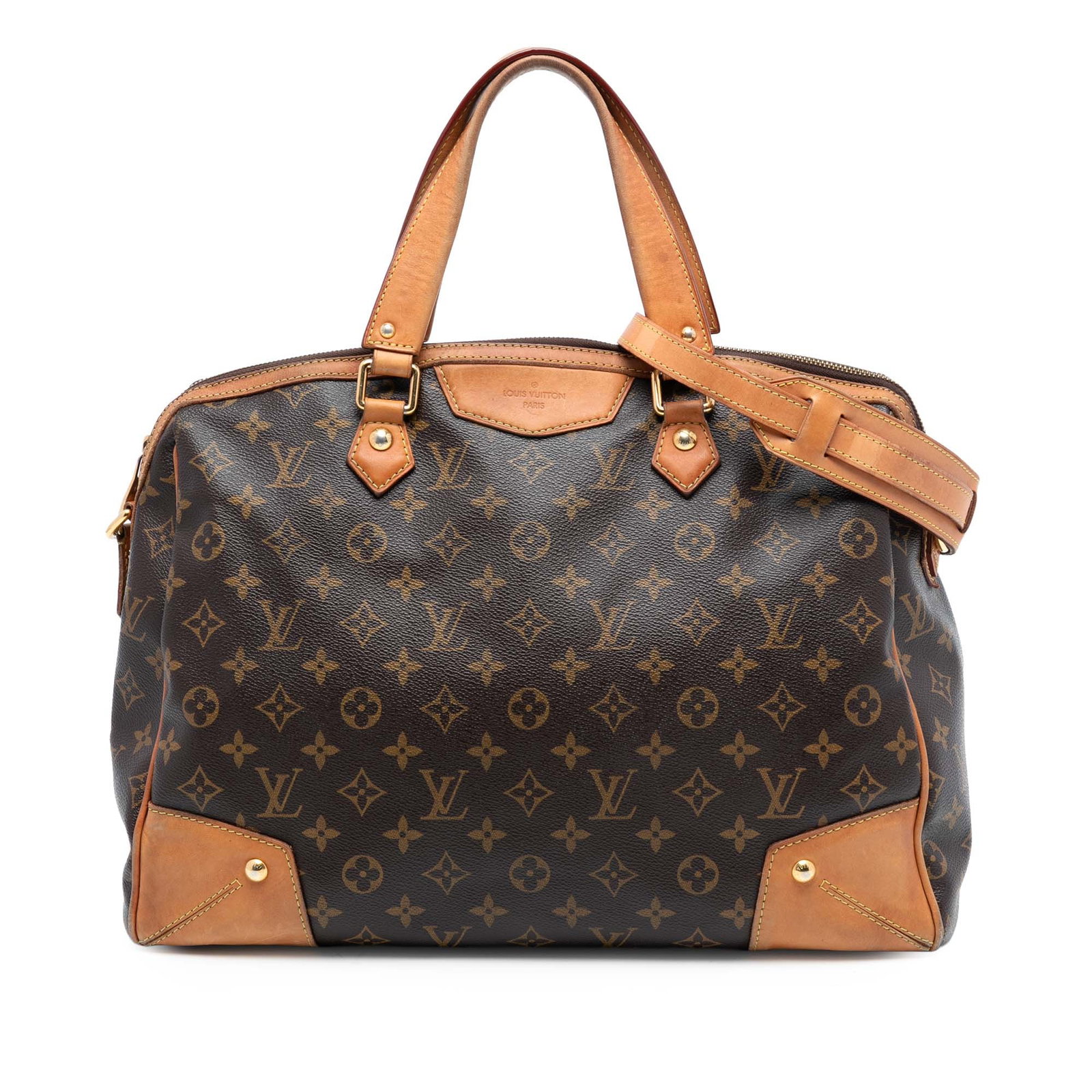Louis Vuitton Retiro GM Brown Monogram Canvas Bag with Leather Trim: Louis Vuitton Retiro GM Brown Monogram Canvas Bag with Leather Trim The Louis Vuitton Monogram Retiro GM features the signature monogram canvas body with leather trim, flat vachetta leather handles, a