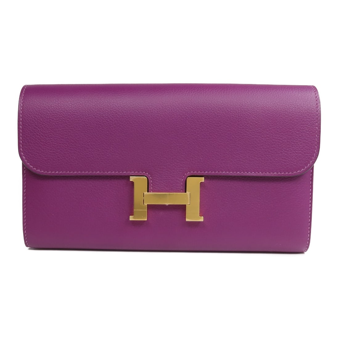 Hermes Constance long bifold purse Evercolor leather Anemone GHW: Hermes Constance long bifold purse Evercolor leather Anemone GHW This Hermes Constance long wallet features a bifold design crafted from Evercolor calfskin leather in a striking purple shade. Designed