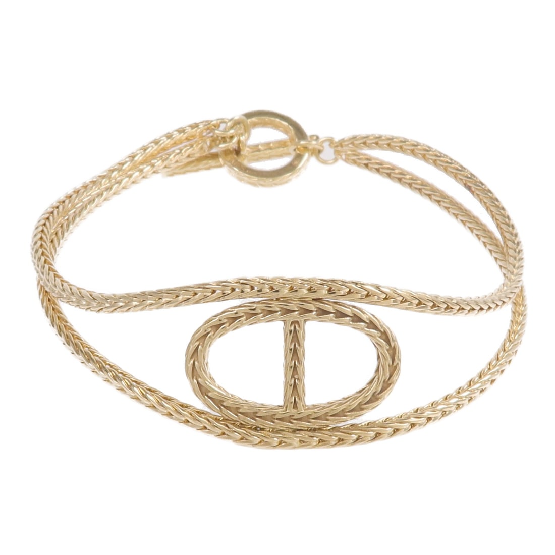 Chaine D'ancre Danae PM 18K Gold Bracelet by Hermes: Chaine D'ancre Danae PM 18K Gold Bracelet by Hermes This Hermes Chaine D'ancre Danae PM bracelet is crafted from 18K yellow gold, designed for women. It features a classic bracelet style without any s