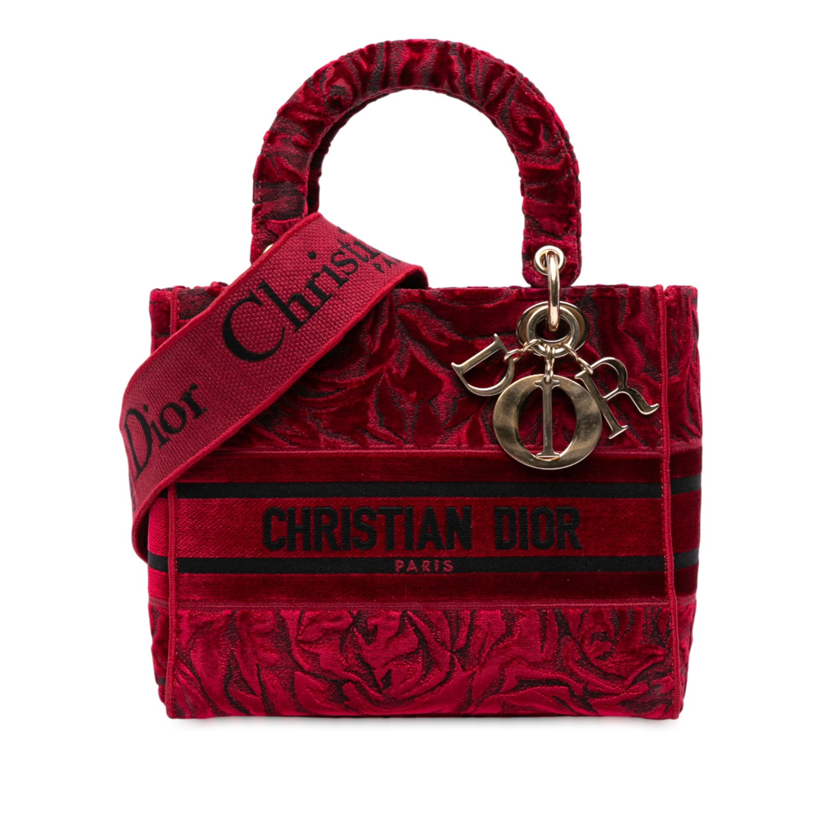 Dior Medium Lady D Lite Red Embroidered Velvet Bag: Dior Medium Lady D Lite Red Embroidered Velvet Bag Introducing the Dior Medium Embroidered Velvet Roses Lady D Lite, a stunning handbag that combines elegance with practicality. This medium-sized bag 