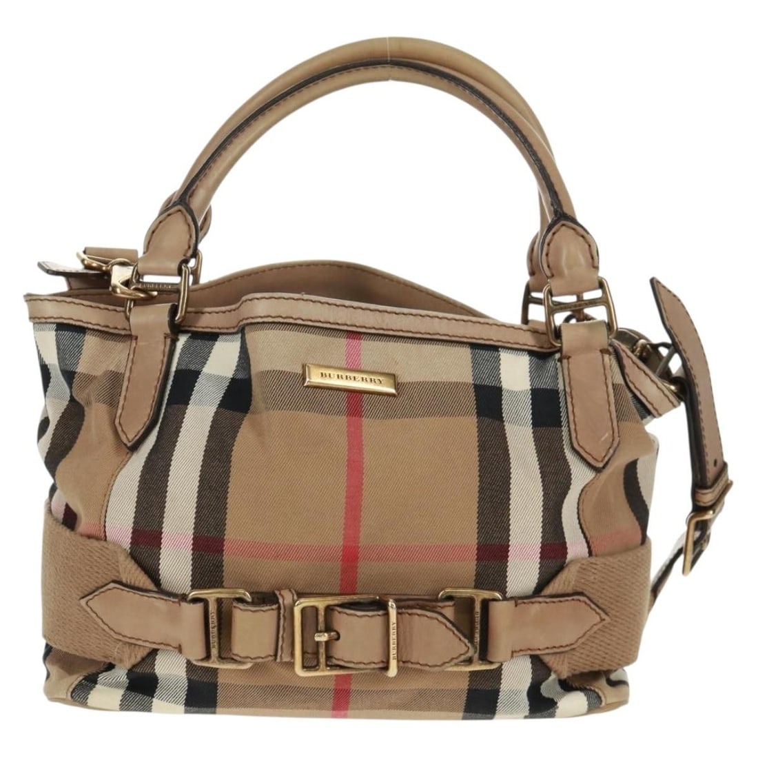 Brecon Convertible Canvas Tote in House Check by Burberry: Brecon Convertible Canvas Tote in House Check by Burberry The Burberry Brecon Convertible Tote features the signature House Check canvas in beige, designed for women. The bag offers versatile carry op