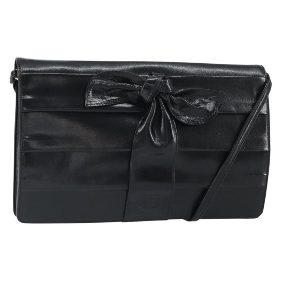 Valentino Black Leather Shoulder Purse with Gold Accents and Dust Bag: Valentino Black Leather Shoulder Purse with Gold Accents and Dust Bag This Valentino shoulder bag is crafted from black leather with gold-tone accents. It features a structured silhouette with approxi