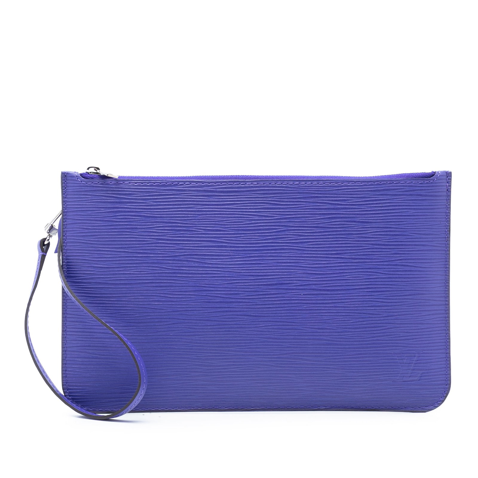 Louis Vuitton Epi Leather Purple Neverfull Wristlet Pouch: Louis Vuitton Epi Leather Purple Neverfull Wristlet Pouch This Louis Vuitton Epi Neverfull Pouch showcases a distinctive purple epi leather body and features a detachable flat leather wrist strap, a t