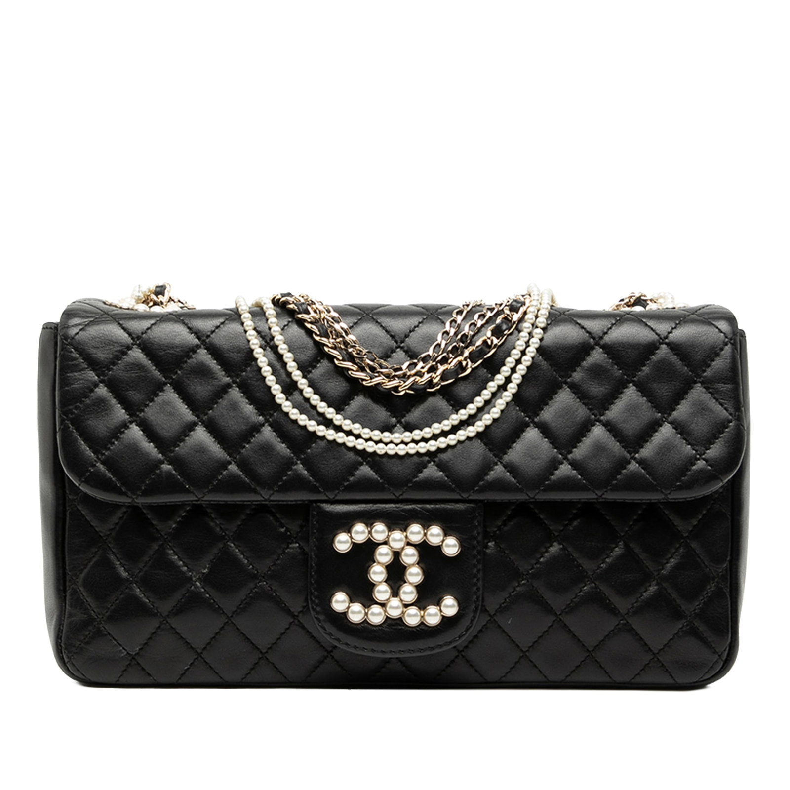Chanel Westminster Flap Black Quilted Lambskin Bag with Pearl Chain Strap (1 of 8)