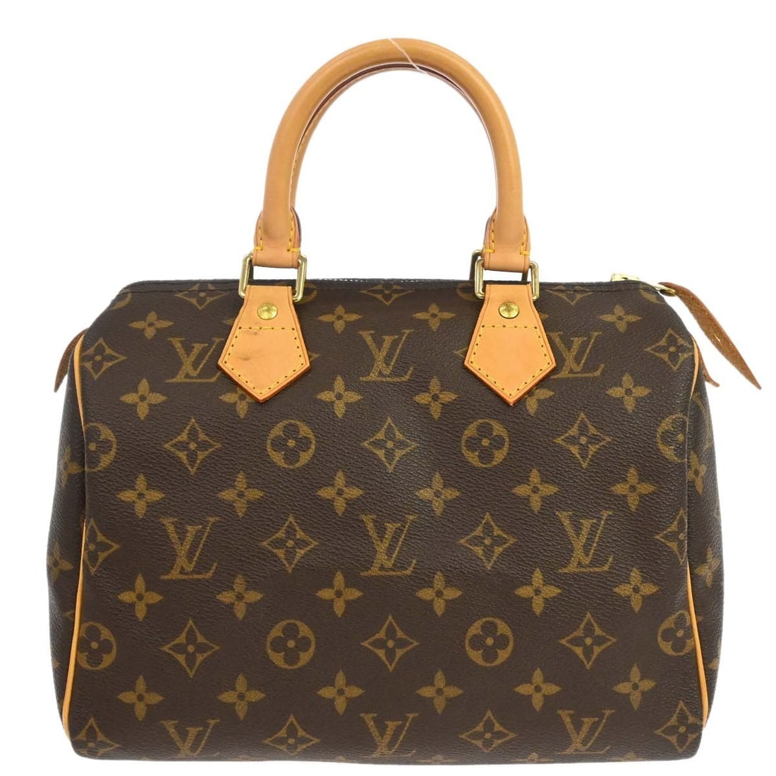 Louis Vuitton Speedy 25 Monogram Duffle Bag M41528: Louis Vuitton Speedy 25 Monogram Duffle Bag M41528 This Louis Vuitton Speedy 25 handbag features the iconic Monogram canvas exterior with beige leather double handles and a zip closure. The bag has a 