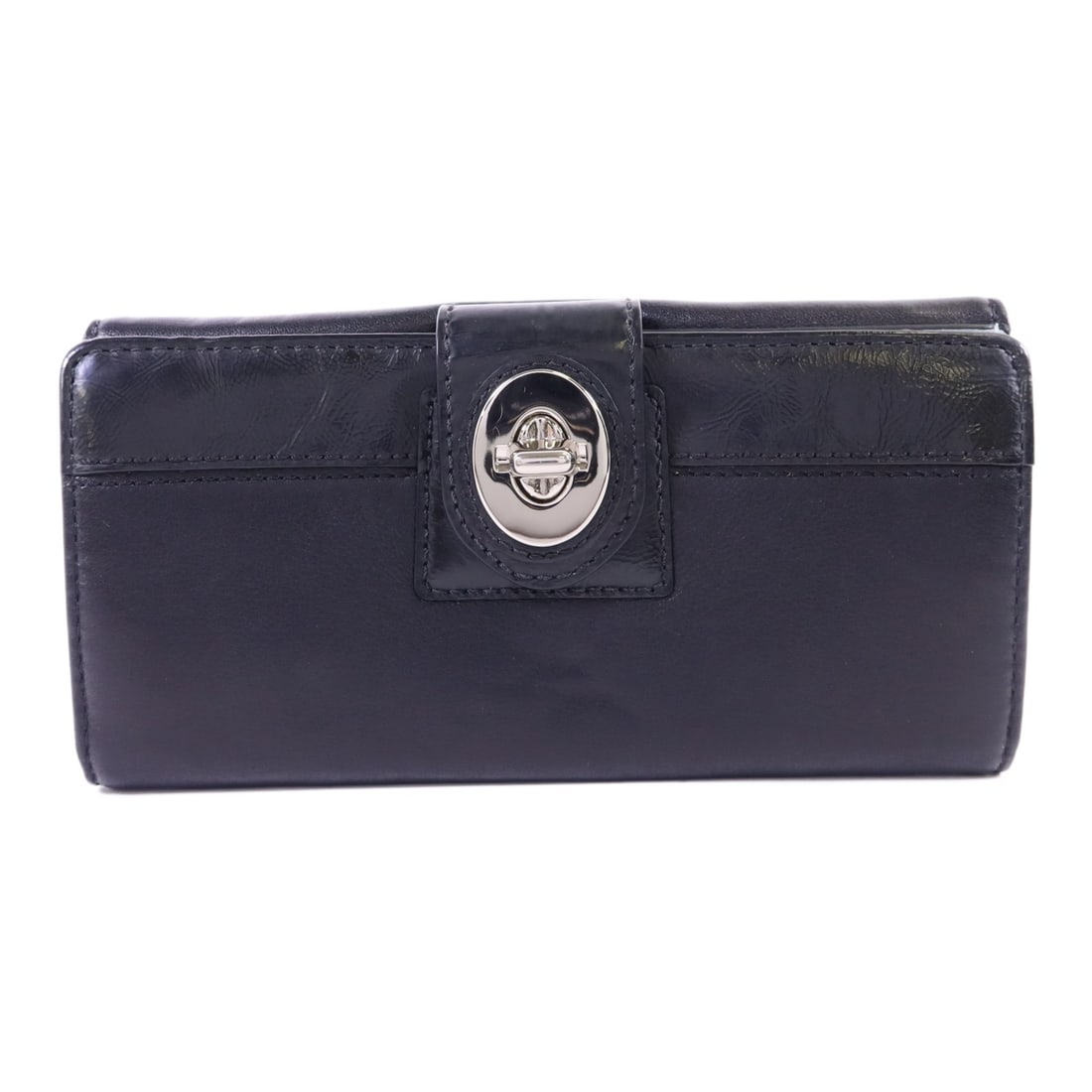 Coach Black Calfskin Leather Long Bifold Wallet Silver Hardware (1 of 18)