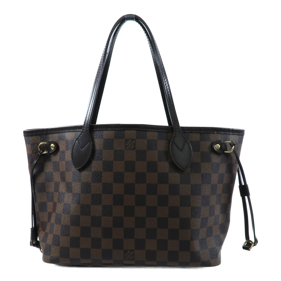 Louis Vuitton Neverfull PM Damier Brown Tote Bag GHW: Louis Vuitton Neverfull PM Damier Brown Tote Bag GHW This Louis Vuitton Neverfull PM tote bag features the brand's signature Damier pattern in brown PVC coated canvas. The bag is designed with gold-to
