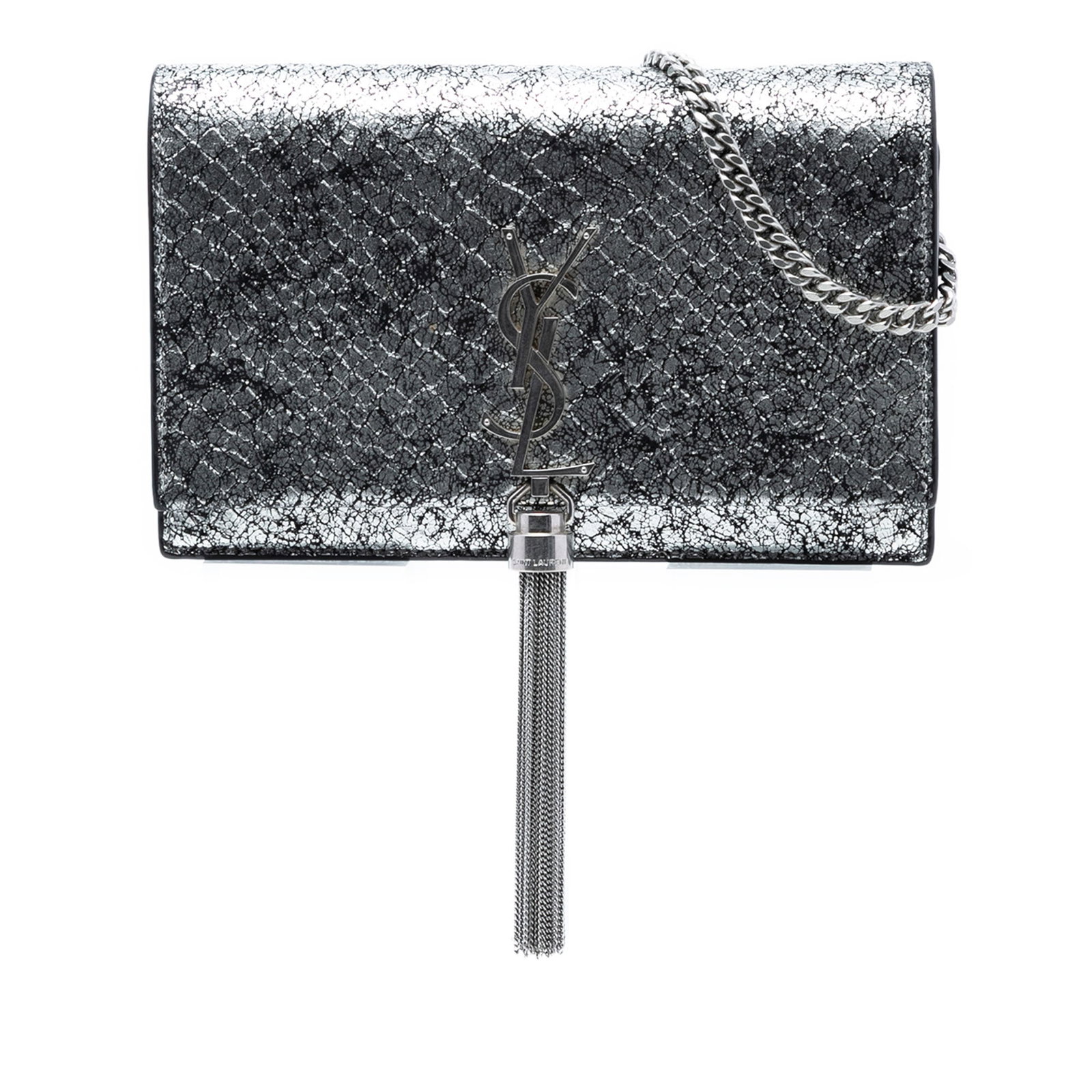 Saint Laurent Kate Silver Python Embossed Metallic Leather Chain Wallet (1 of 8)