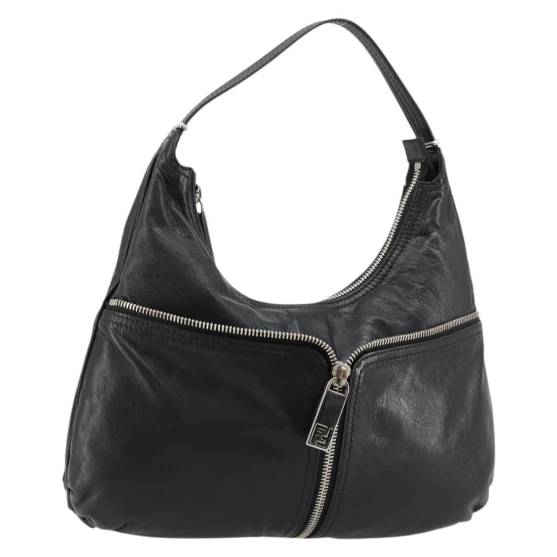 Fendi leather silver black women's shoulder bag Italy 15 inch: Fendi leather silver black women's shoulder bag Italy 15 inch This FENDI shoulder bag features a sophisticated silver and black leather exterior and is designed for women. Crafted in Italy, the bag of