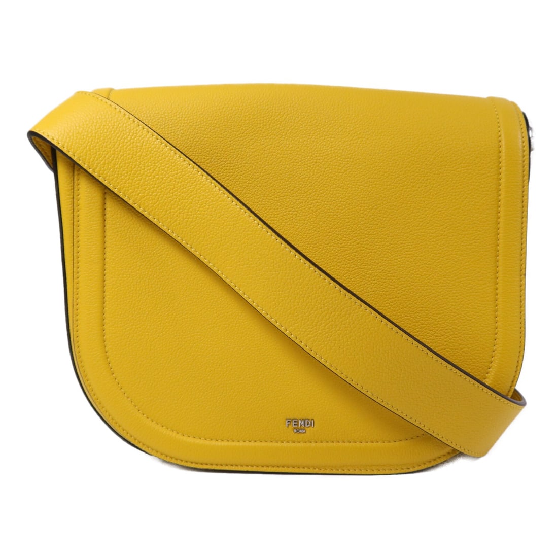 Fendi Chiodo Yellow Calfskin Leather Shoulder Bag with Silver Hardware: Fendi Chiodo Yellow Calfskin Leather Shoulder Bag with Silver Hardware This Fendi Roma Chiodo shoulder bag is crafted from yellow calfskin leather and features a sleek, structured design. The bag is d