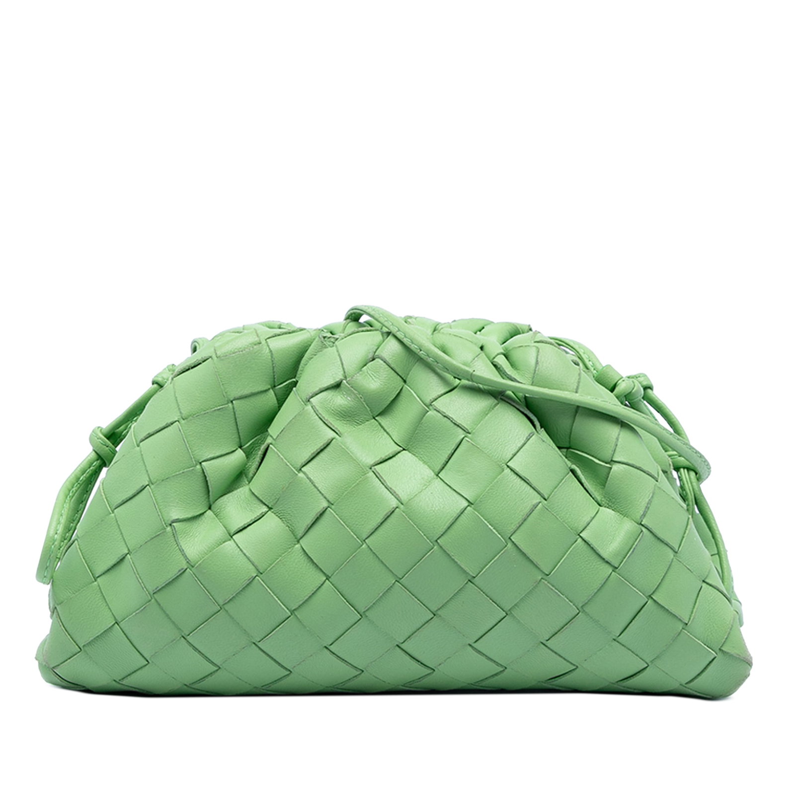 Bottega Veneta Mini Pouch Woven Leather Green Crossbody Bag: Bottega Veneta Mini Pouch Woven Leather Green Crossbody Bag This Bottega Veneta Nappa Intrecciato The Mini Pouch Crossbody features a woven leather exterior, a flat leather strap, and a magnetic closu