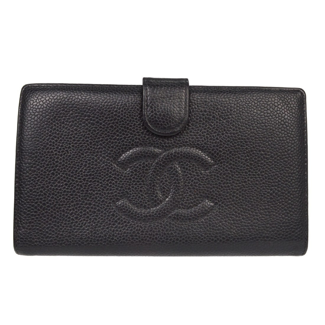 Black Calfskin Women's Wallet with Logo Accent by Chanel: Black Calfskin Women's Wallet with Logo Accent by Chanel This Chanel wallet is crafted from black calfskin leather and features the iconic logo accent. Designed for women, it offers a classic look and