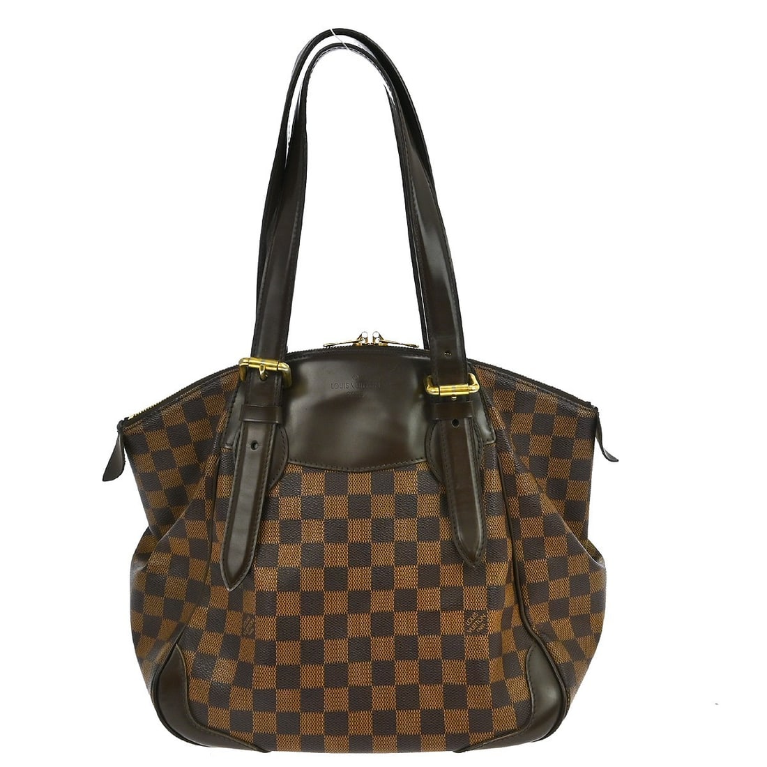 Louis Vuitton Verona MM Damier Canvas Medium Brown Tote with Double Handles: Louis Vuitton Verona MM Damier Canvas Medium Brown Tote with Double Handles This Louis Vuitton Verona MM tote features the signature Damier canvas leather in a classic brown check pattern. Designed fo