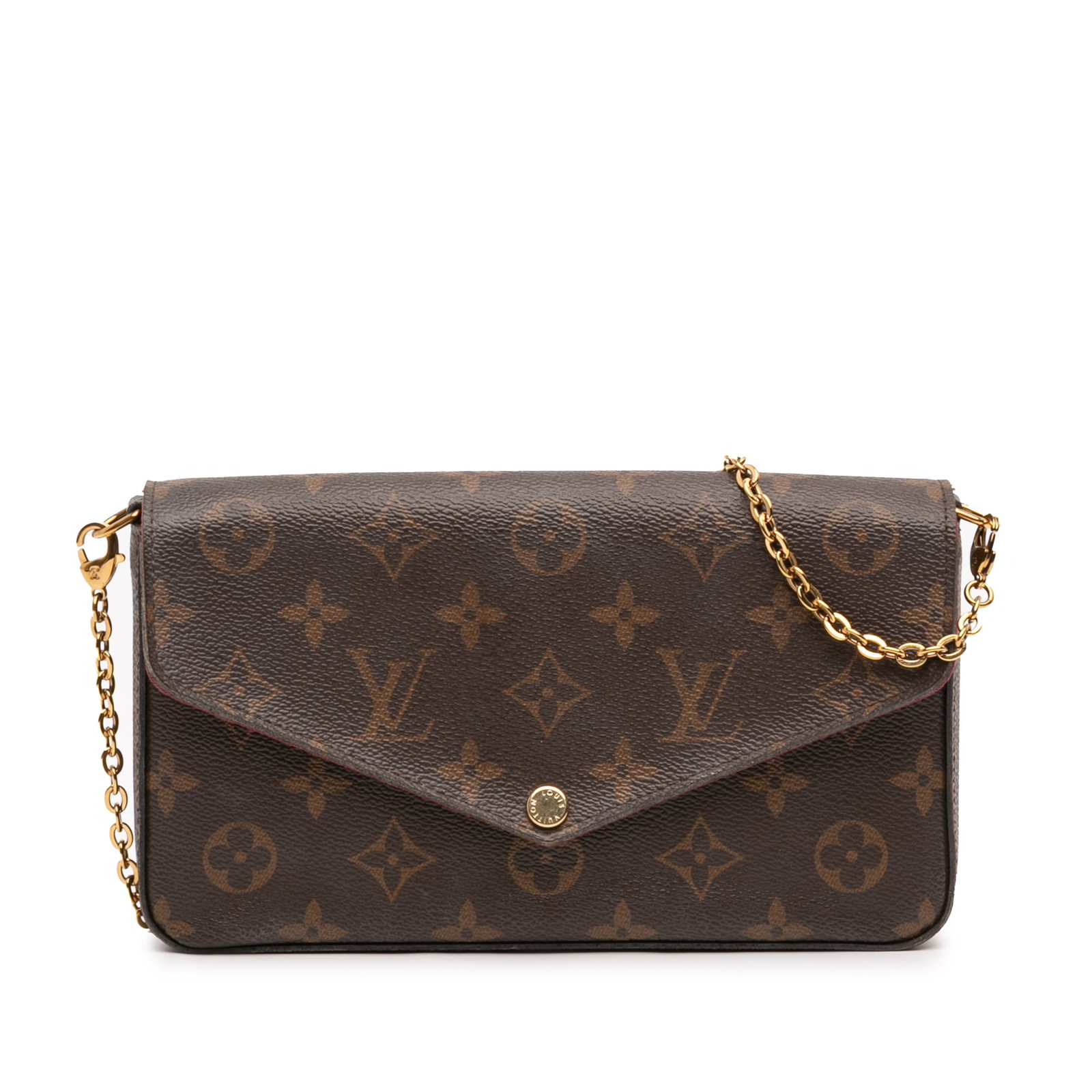 Louis Vuitton Pochette Felicie Monogram Canvas Crossbody Bag with Chain Strap: Louis Vuitton Pochette Felicie Monogram Canvas Crossbody Bag with Chain Strap The Louis Vuitton Monogram Pochette Felicie is a crossbody bag featuring the signature monogram canvas, a detachable chain