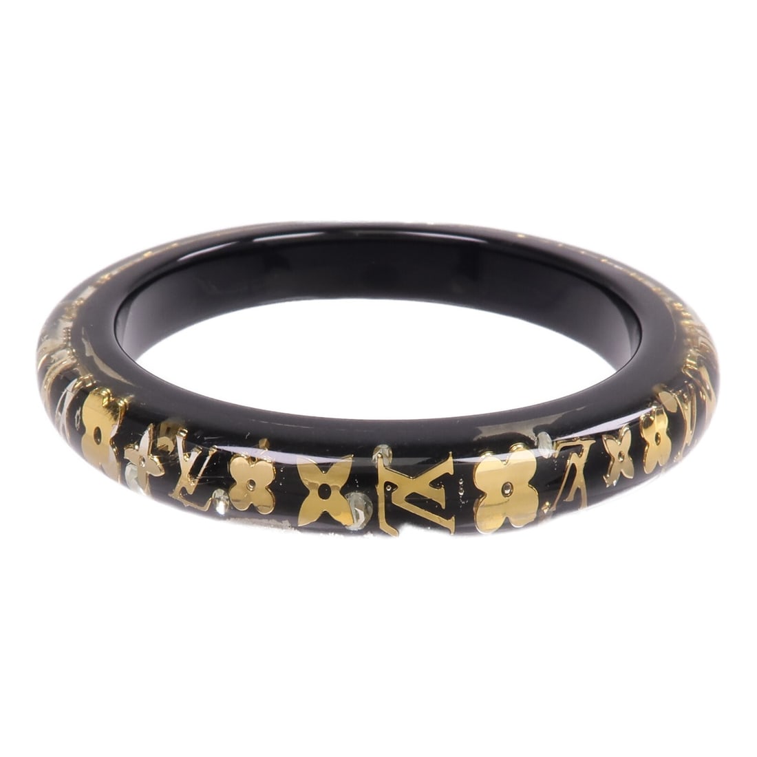 Inclusion Black and Gold Bangle Bracelet by Louis Vuitton: Inclusion Black and Gold Bangle Bracelet by Louis Vuitton This Louis Vuitton Inclusion bangle bracelet features a stylish black design with gold-tone accents. Crafted from PVC, it is made in France an