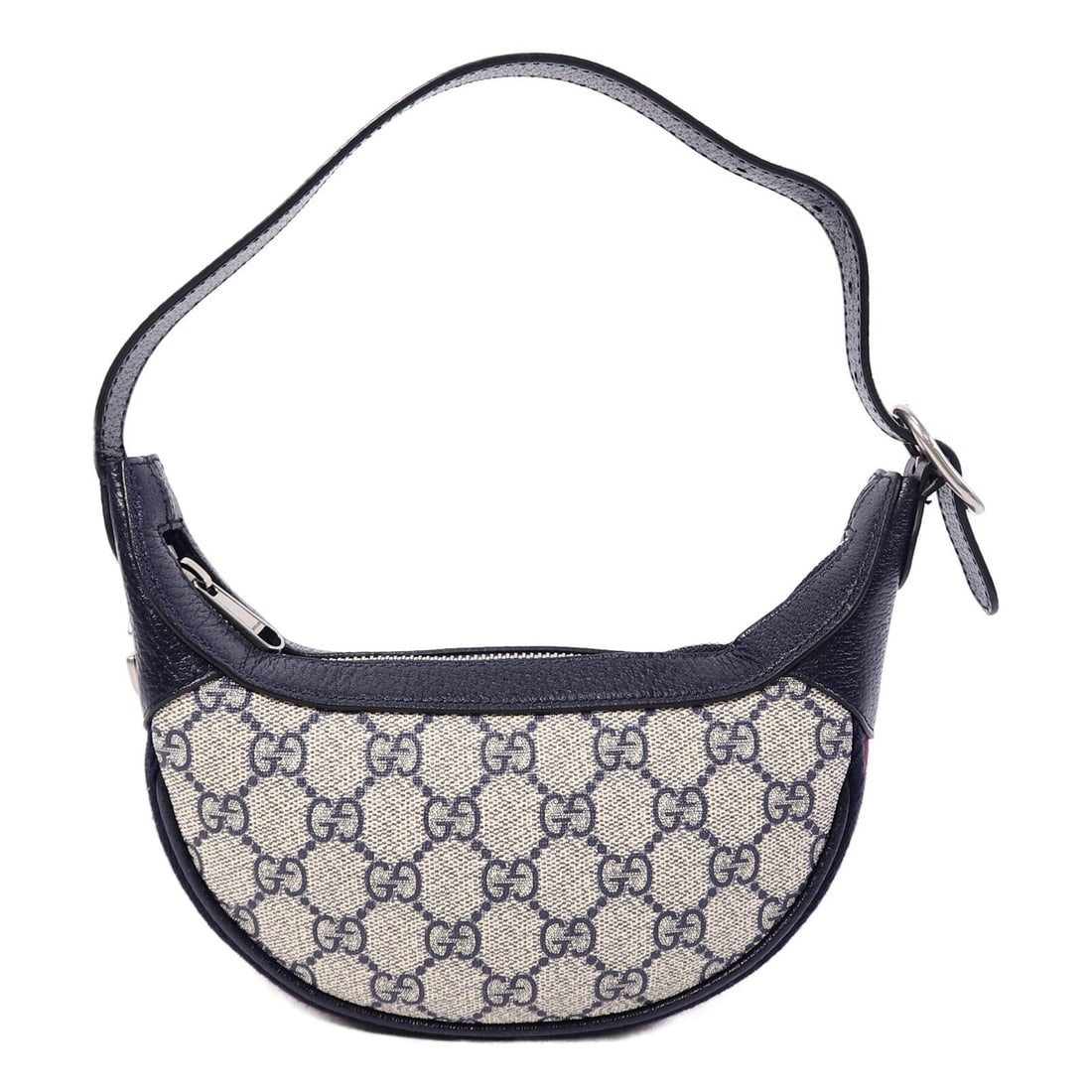 Gucci Ophidia Mini Blue Coated Canvas Shoulder Bag: Gucci Ophidia Mini Blue Coated Canvas Shoulder Bag This Gucci Ophidia Mini Bag is crafted from durable PVC coated canvas in a dark blue hue, offering a sophisticated and compact design. The bag featur