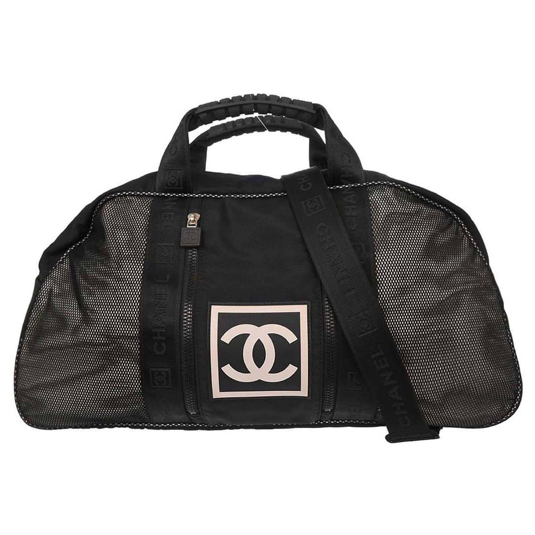 Chanel Sport Line Black Nylon Large Duffle Bag with Two Carry Options: Chanel Sport Line Black Nylon Large Duffle Bag with Two Carry Options This Chanel Sport Line duffle handbag is crafted from durable black nylon and features a spacious large-size silhouette. Designed 